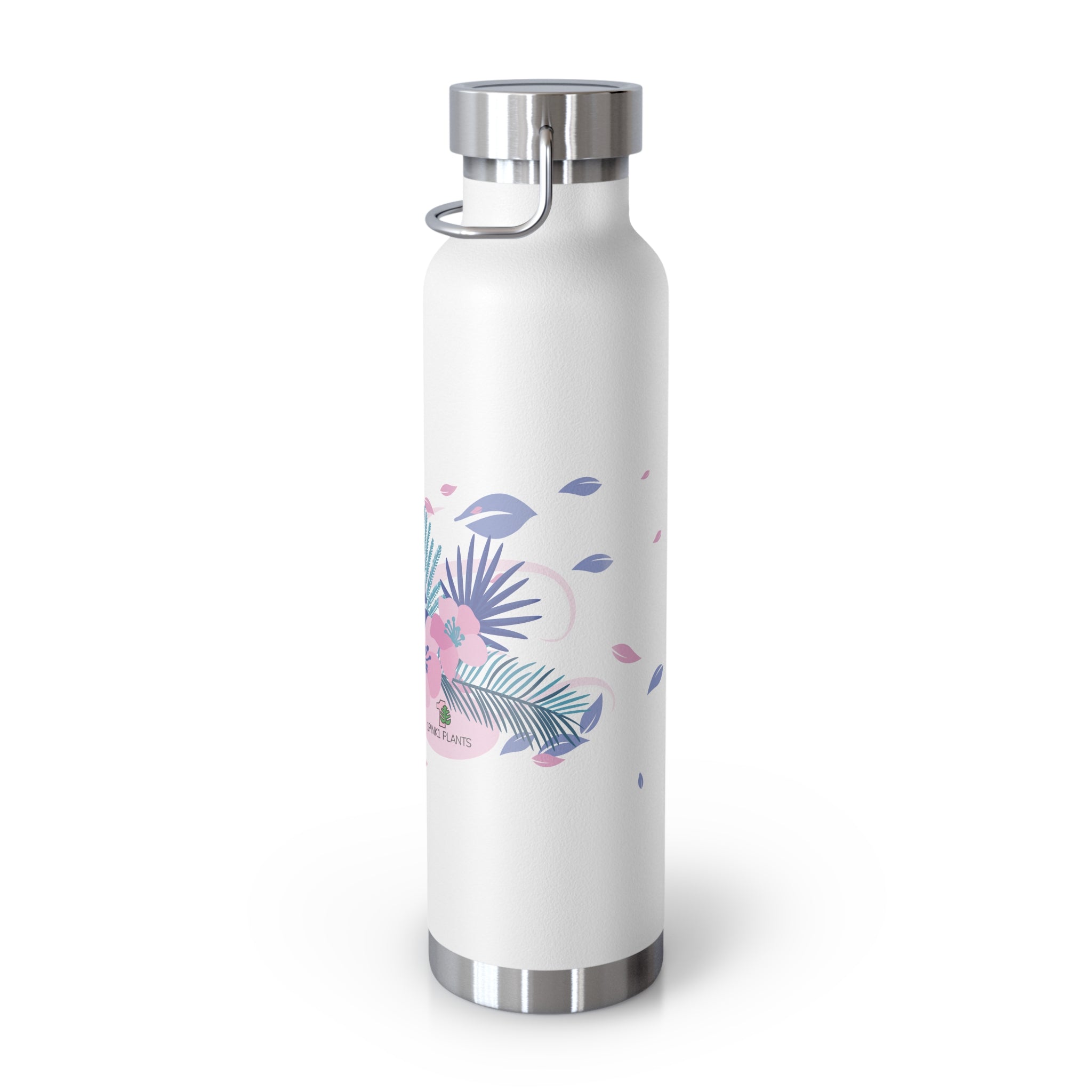 White water bottle with floral design on a white background