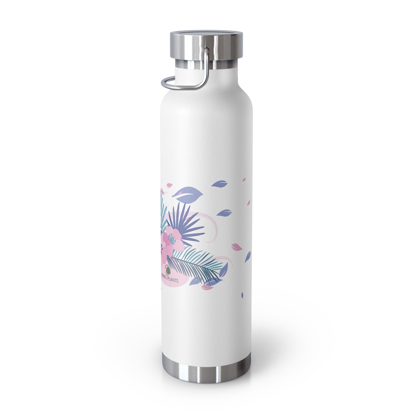 White water bottle with floral design on a white background