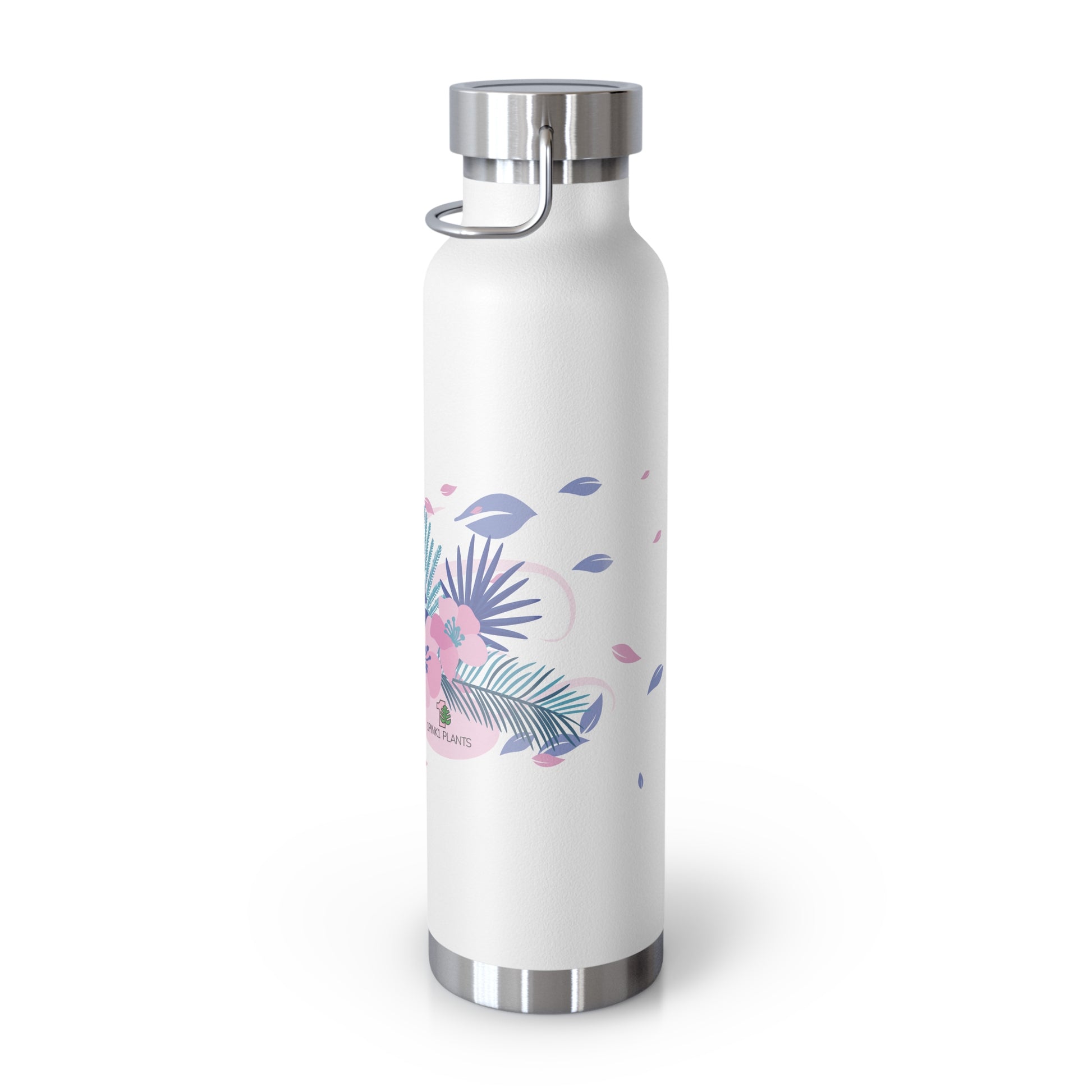White water bottle with floral design on a white background