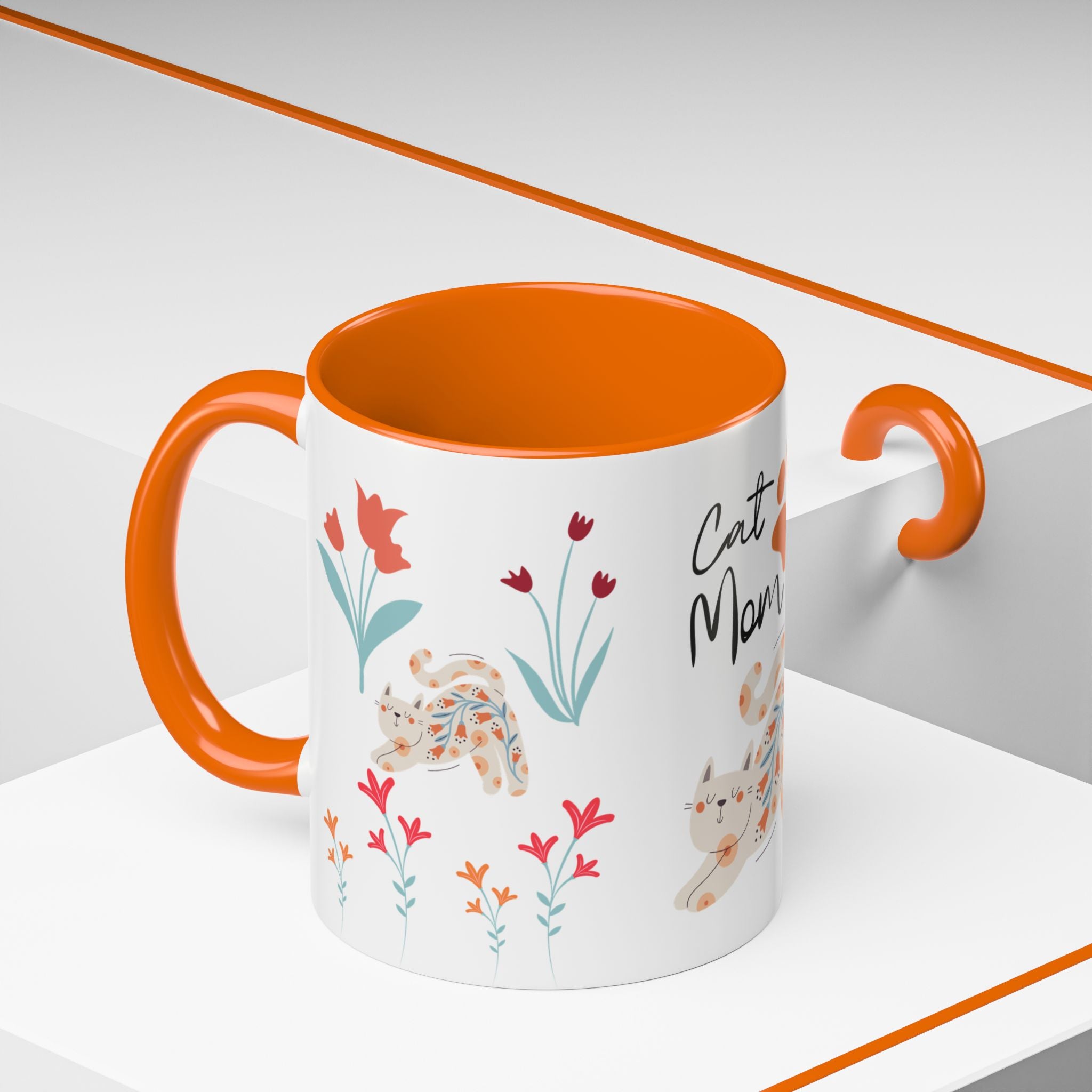 Coffee Mug - Orange Accent, Cat Mom