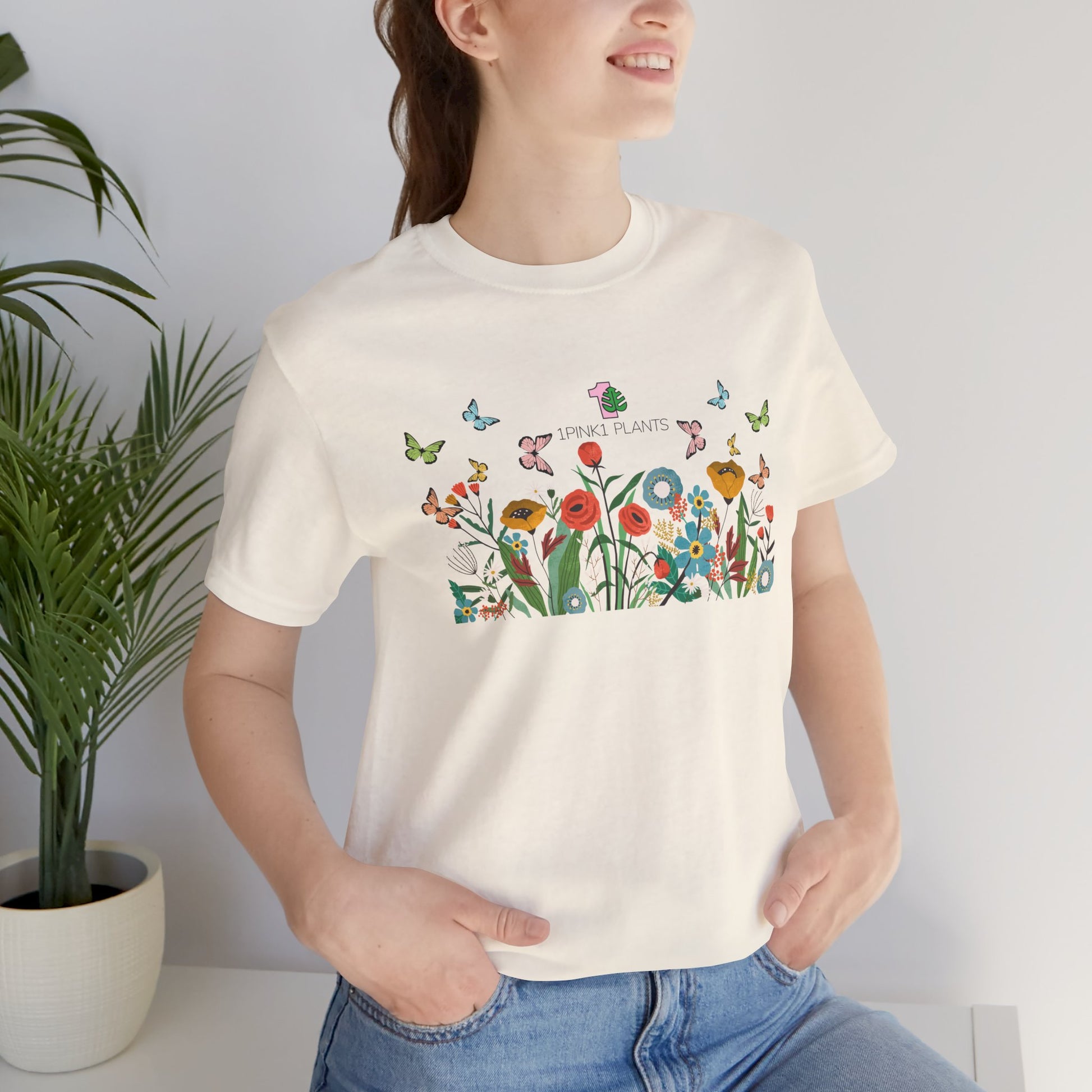 A lady wearing a garden top