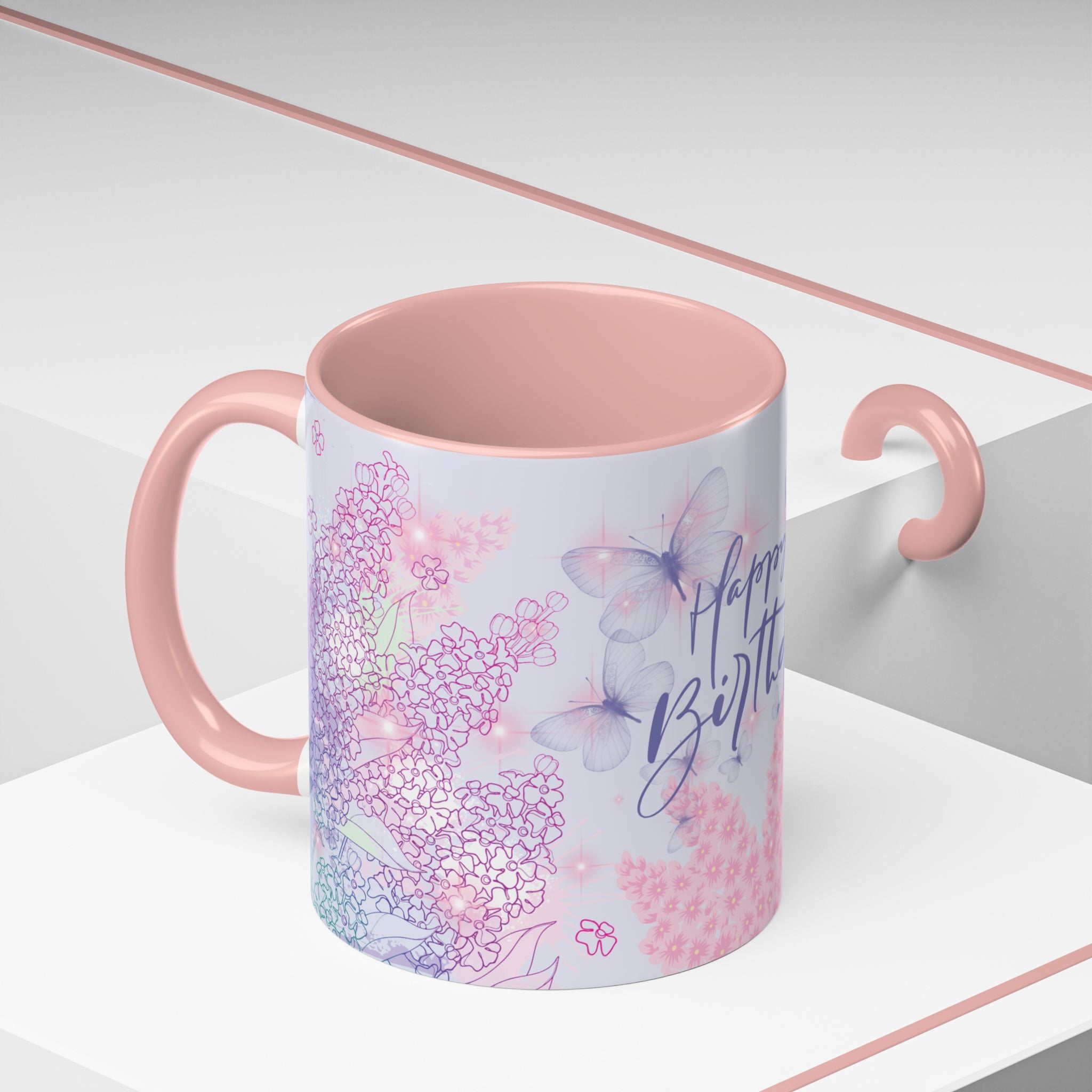 Coffee Mug - Pink Accent, Happy Birthday Mug