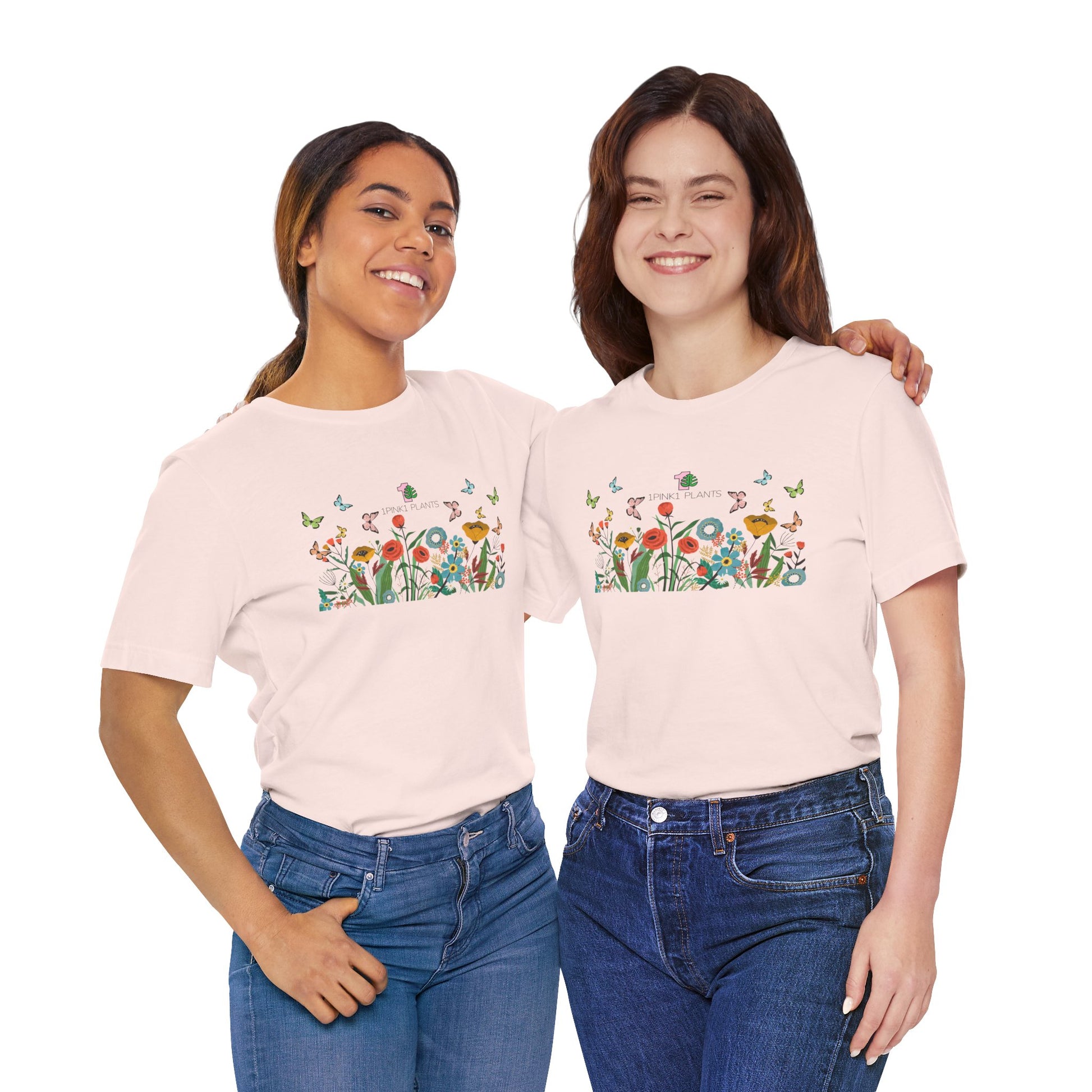 two young ladies wearing gardening shirts.