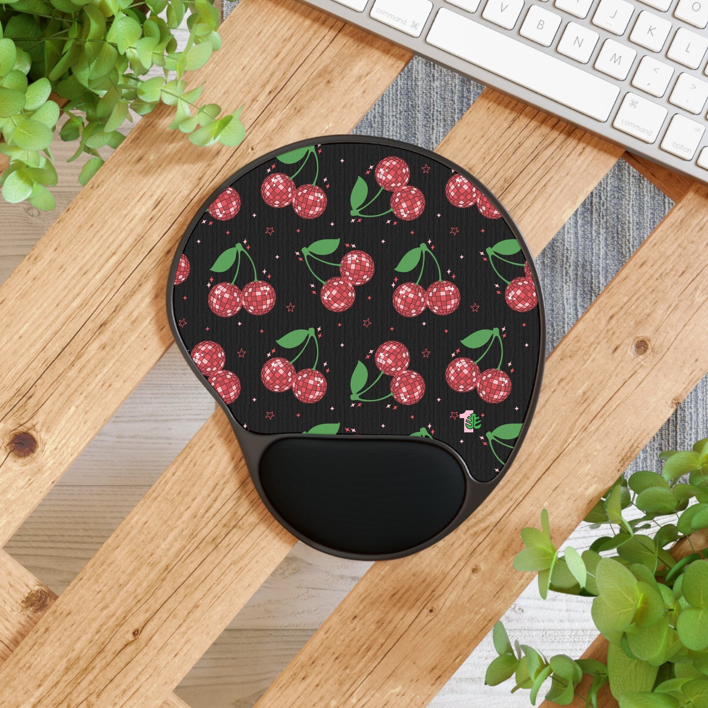 Cherry Disco Ball Mouse Pad With Wrist Rest Cute Desk Accessory Fruit Disco Ball Mousepad