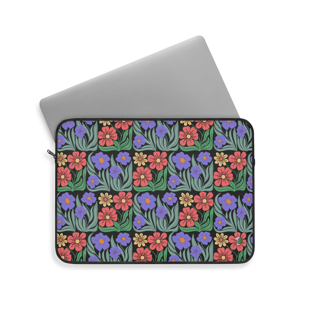 Botanical Print Laptop Sleeve: 15" Colorful Floral Pattern Padded Pouch