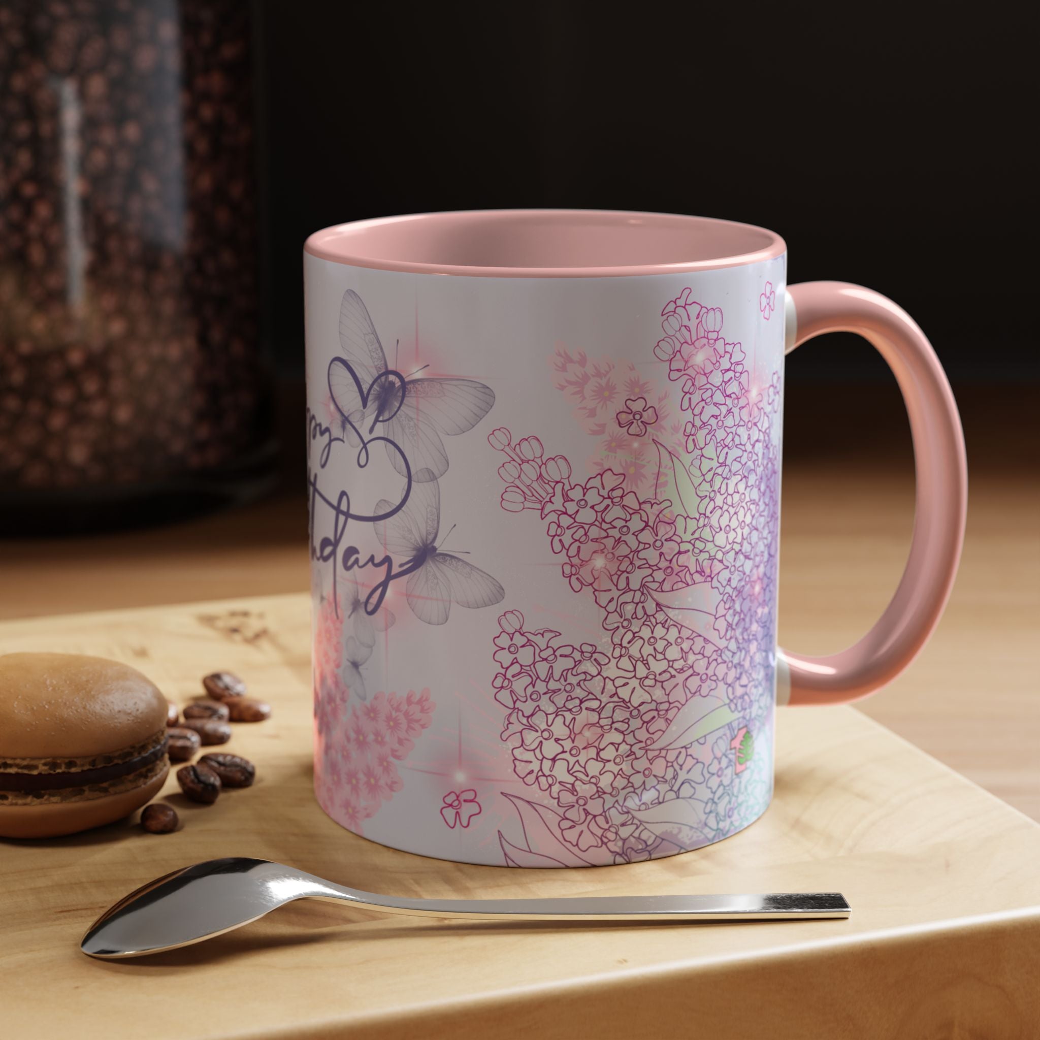 Coffee Mug - Pink Accent, Happy Birthday Mug