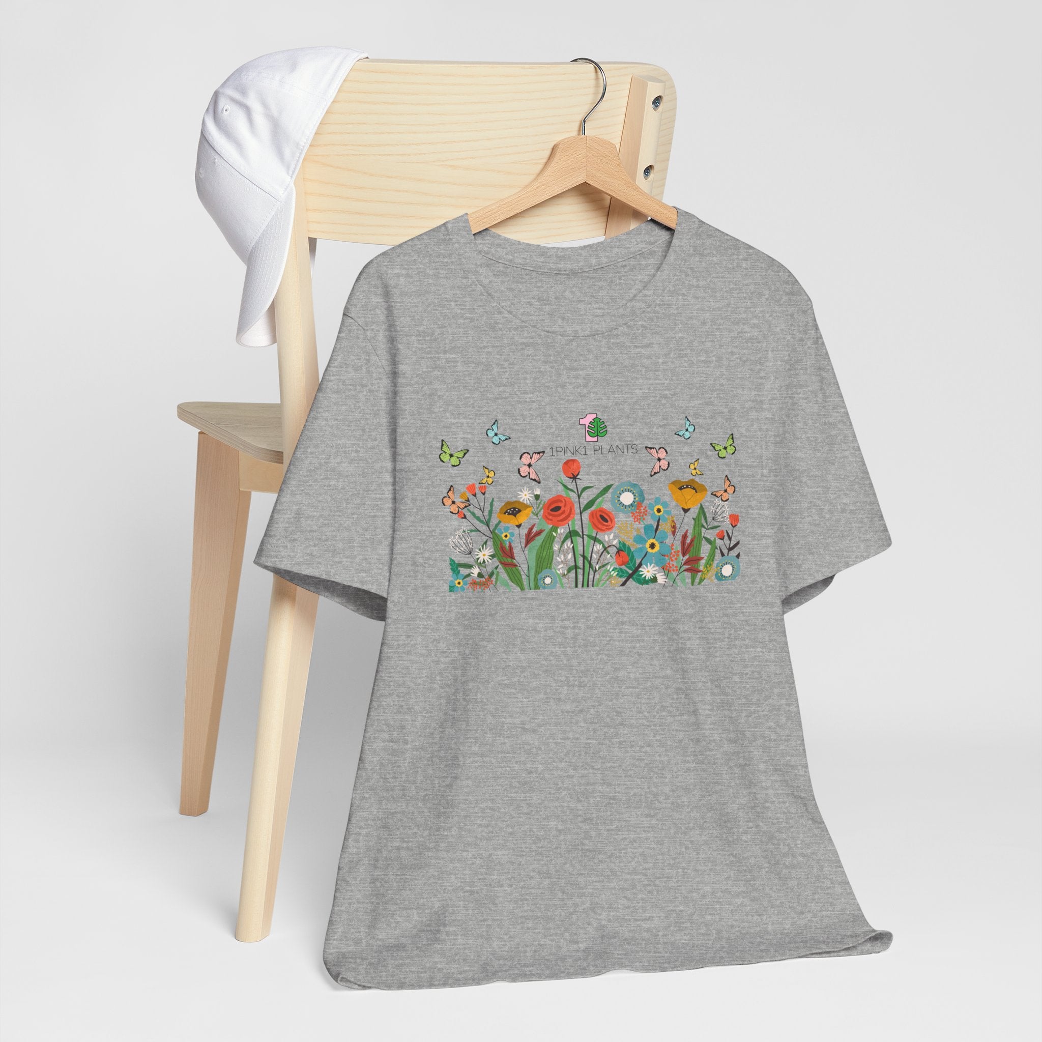 a gray plant t-shirt with a garden theme