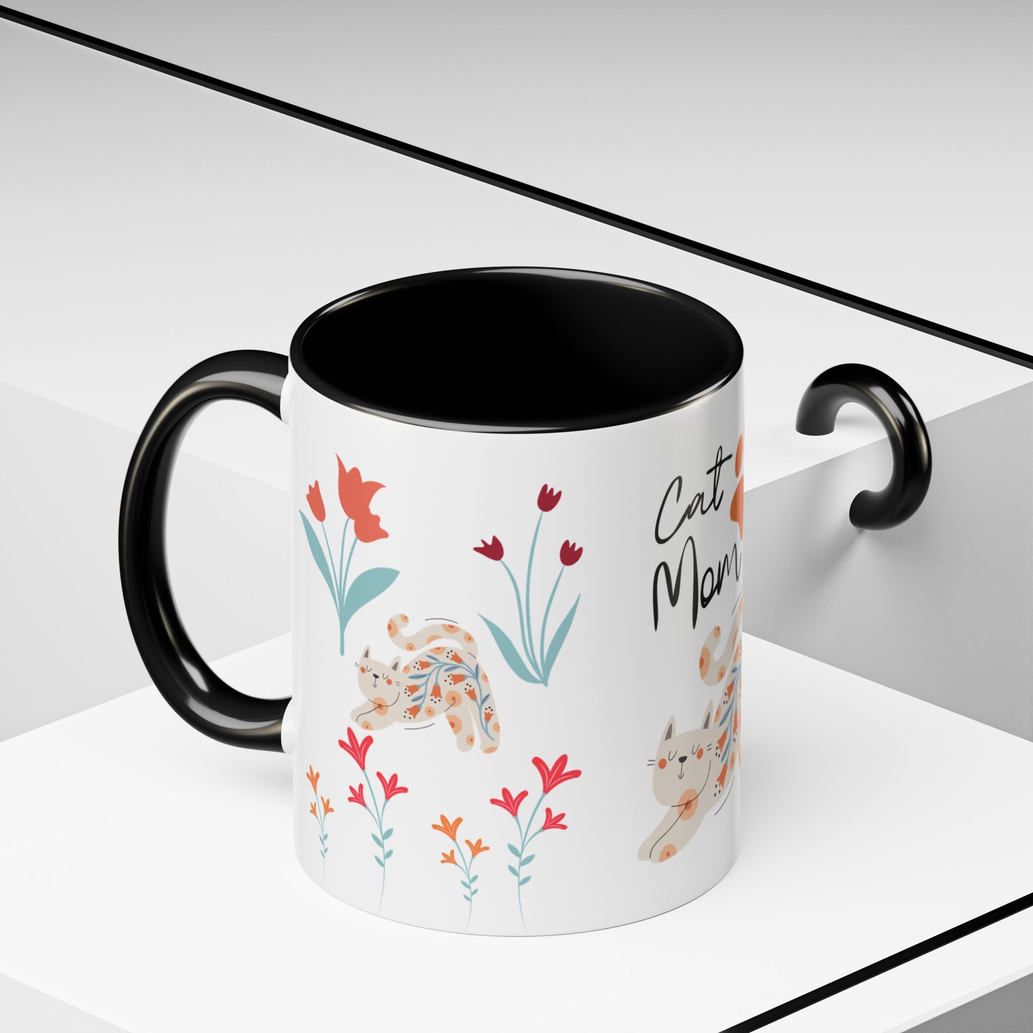 Coffee Mug - Black Accent, Cat Mom