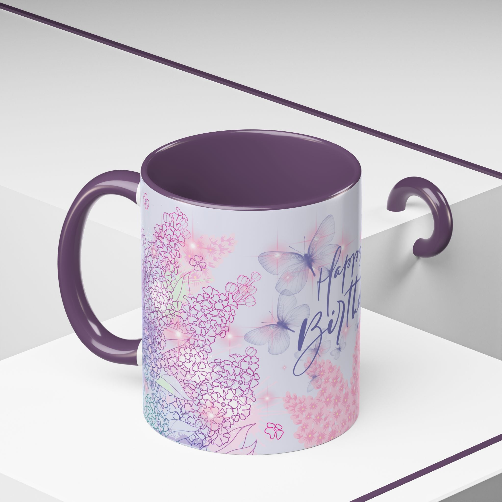 Coffee Mug - Purple Accent, Happy Birthday Mug