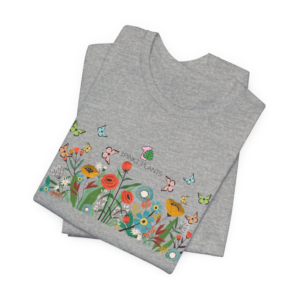 plant t-shirts with flowers and butterflies