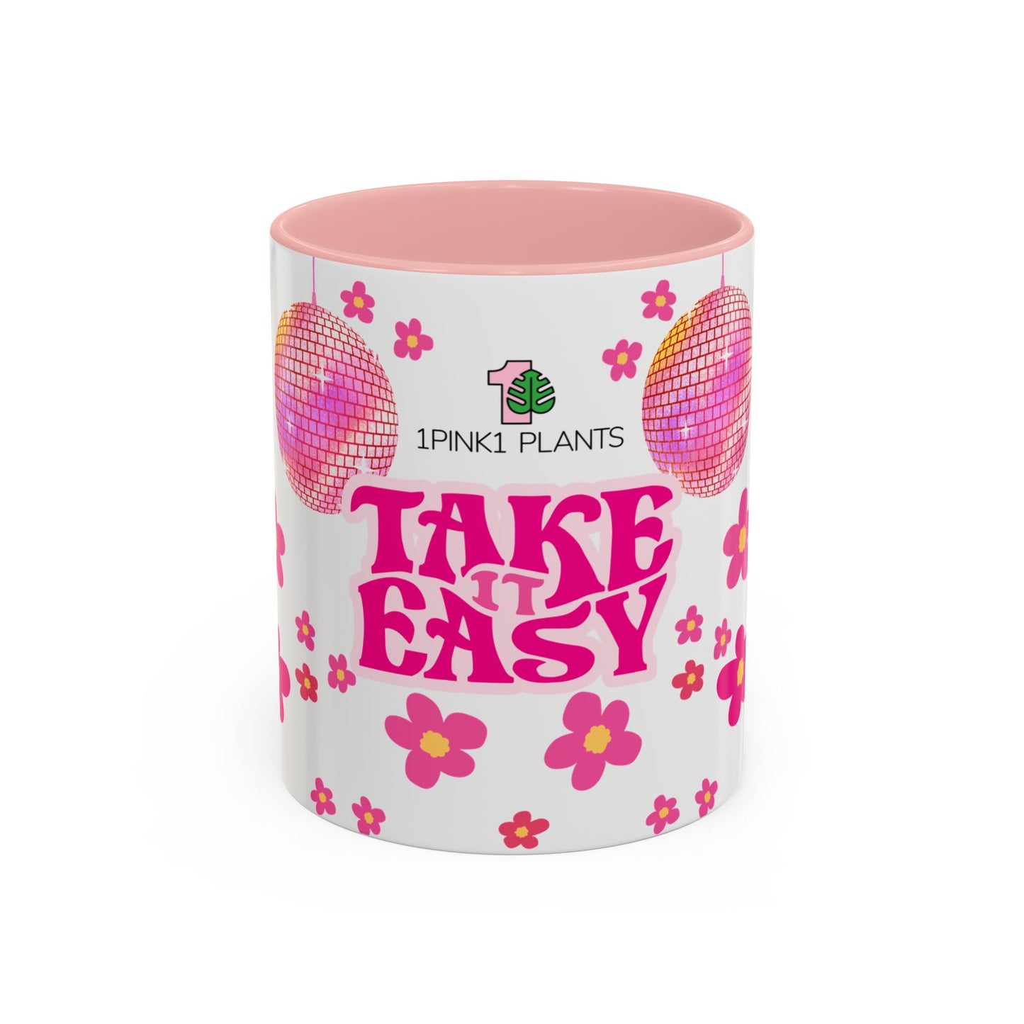 Pink Disco Mug, Take It Easy Accent Coffee Mug, Cute Coffee Mug, Friend Gift Idea, Disco Lover Mug