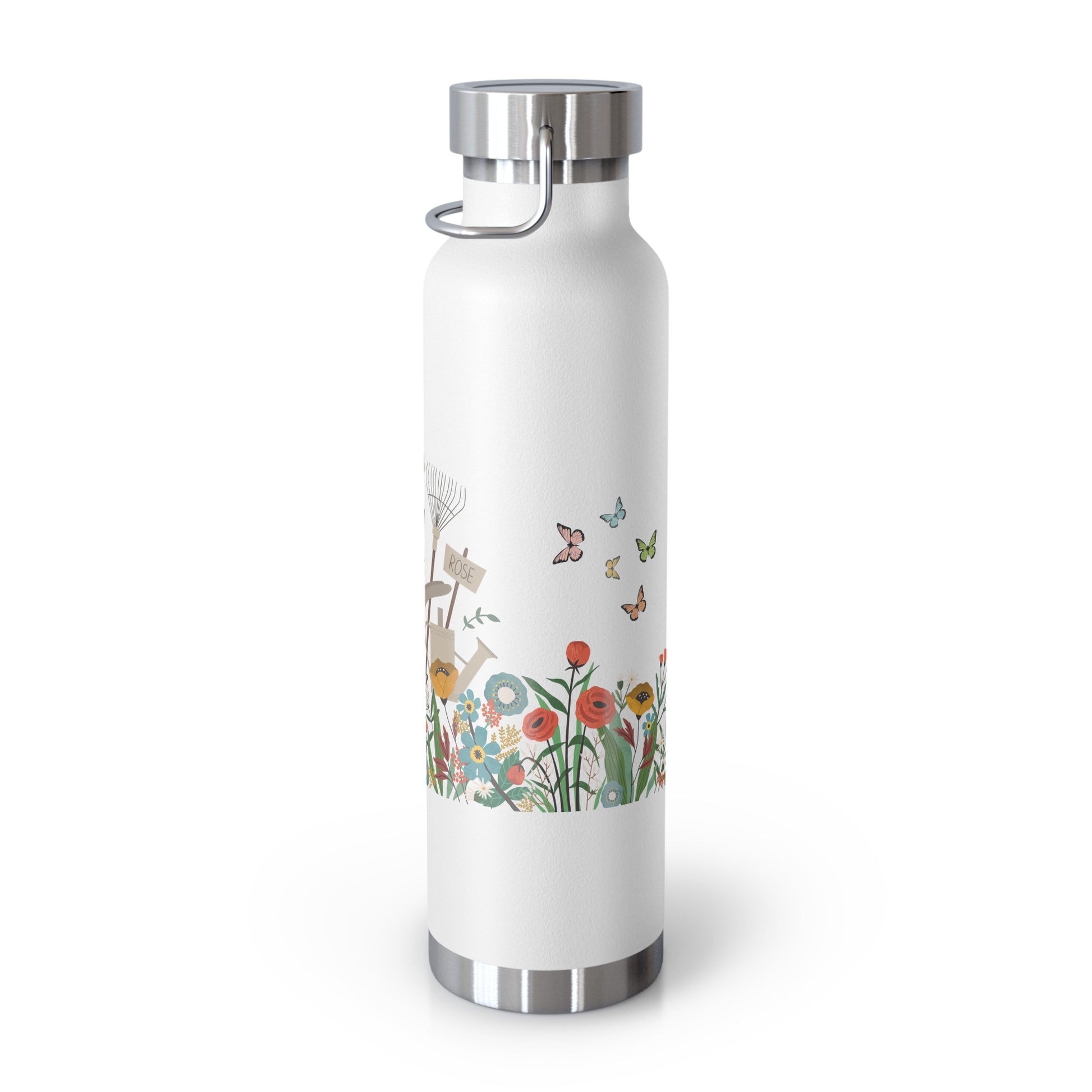 White water bottle with floral design on a white background
