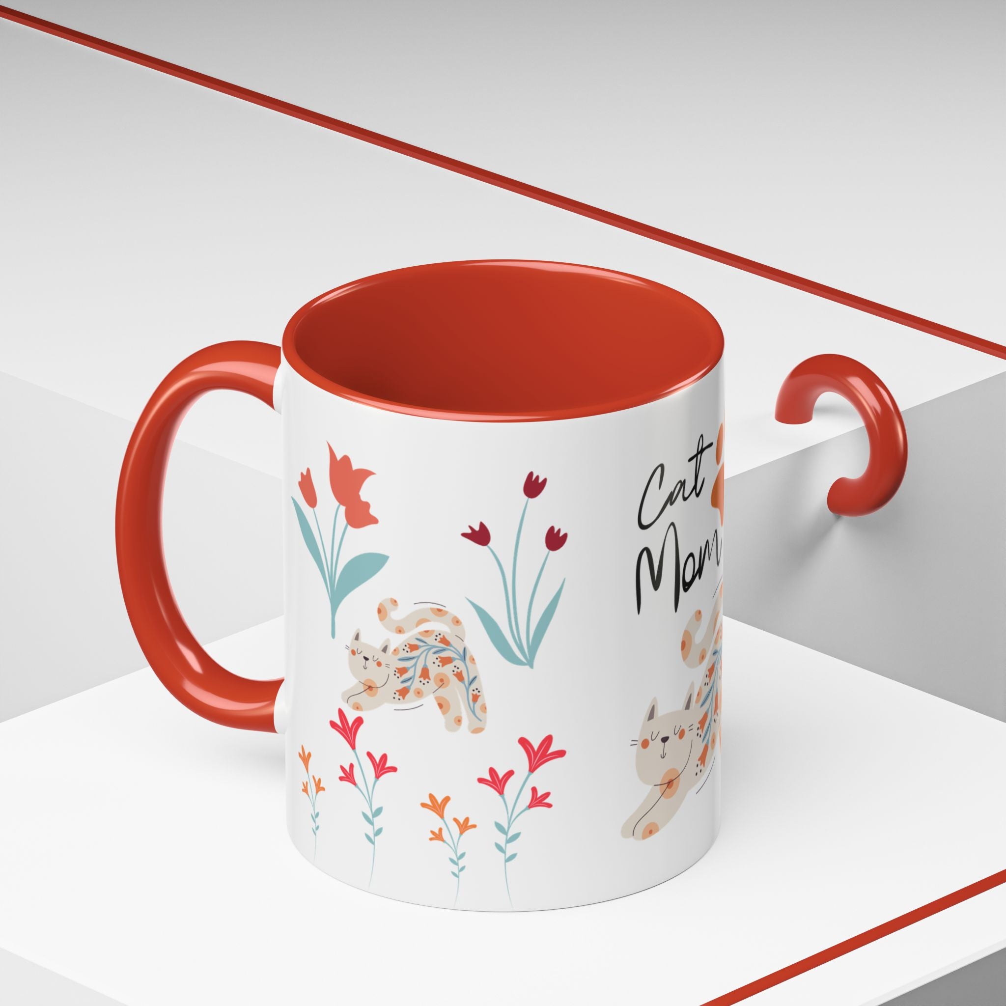 Coffee Mug - Red Accent, Cat Mom