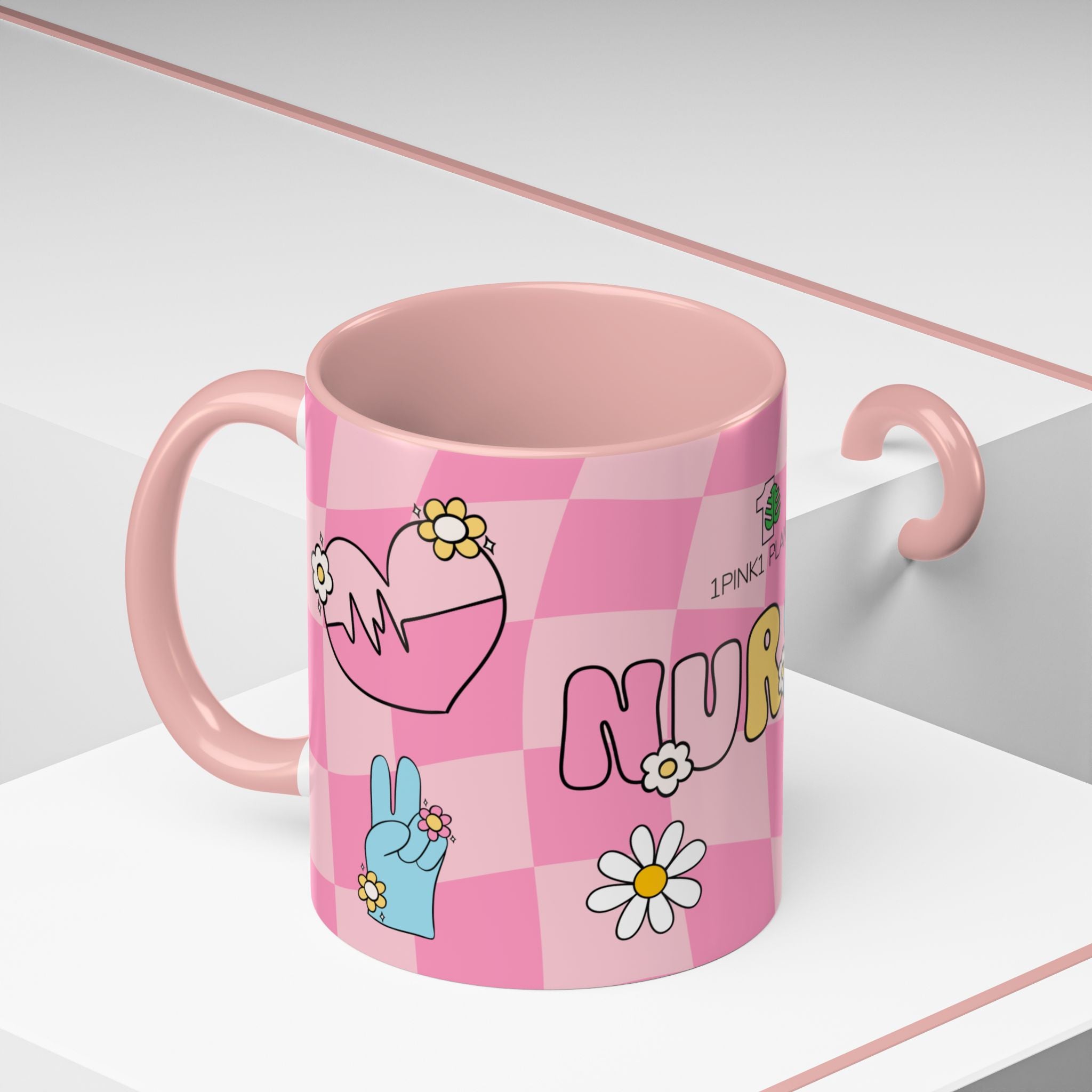 Coffee Mug - Pink Accent, Retro Nurse
