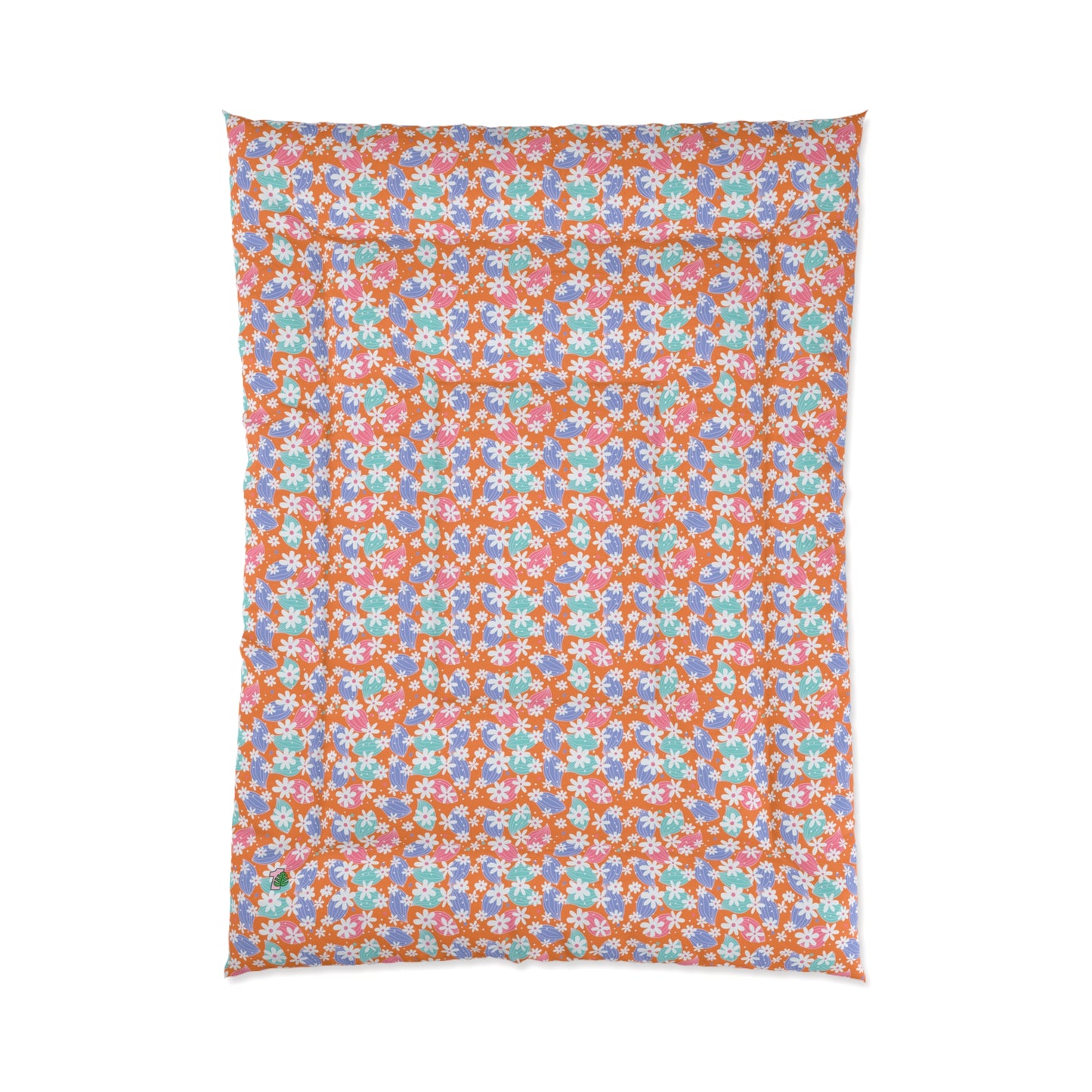 Floral Print Over Orange Comforter