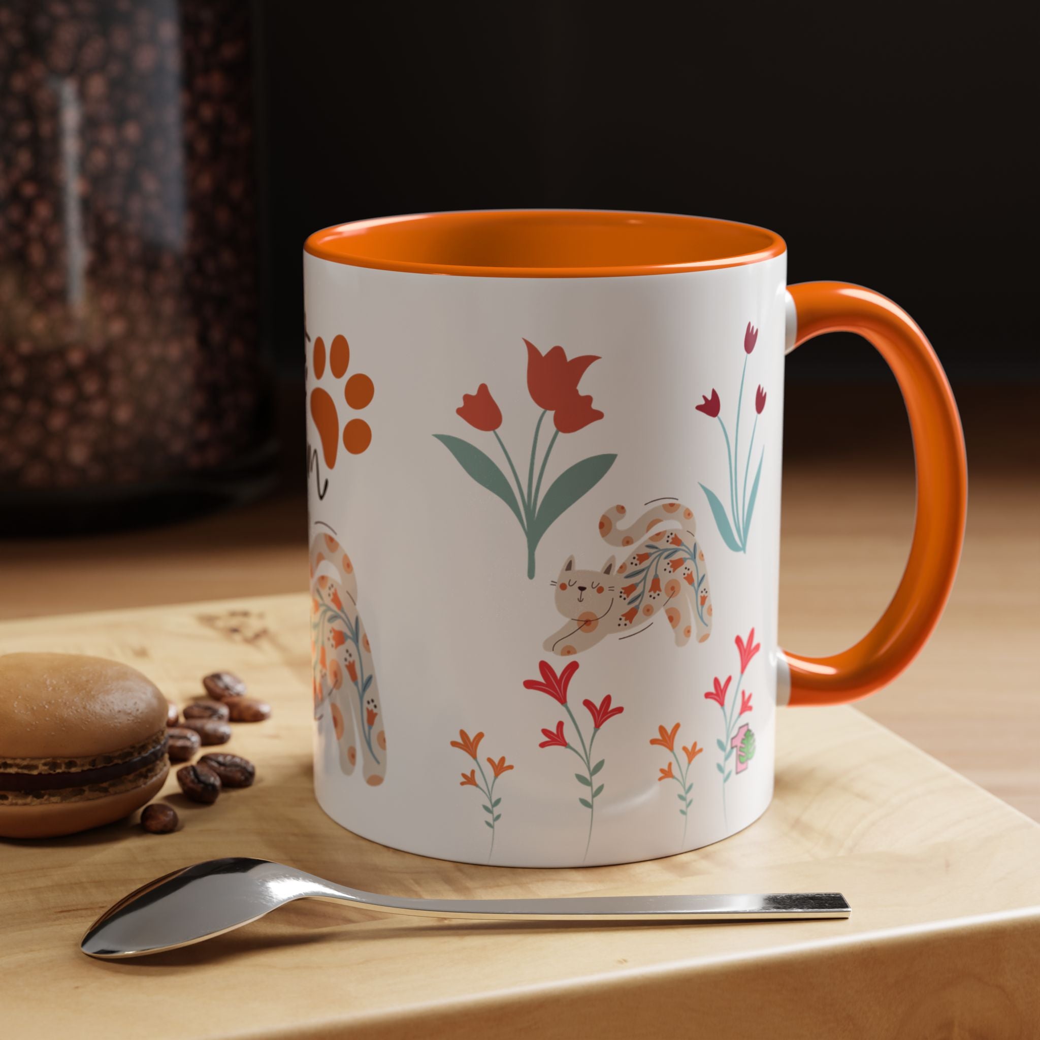Coffee Mug - Orange Accent, Cat Mom