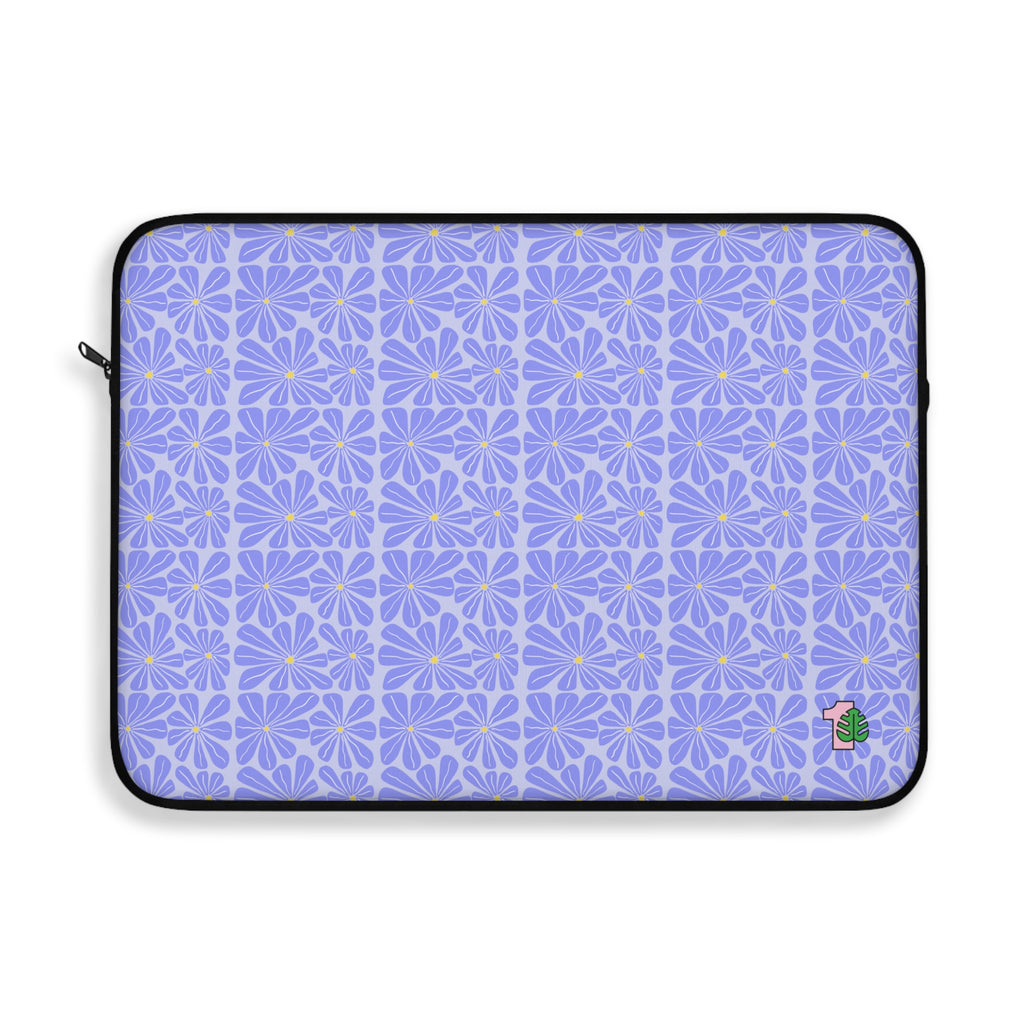 Laptop sleeve with blue floral pattern on a white background for on the go protective case