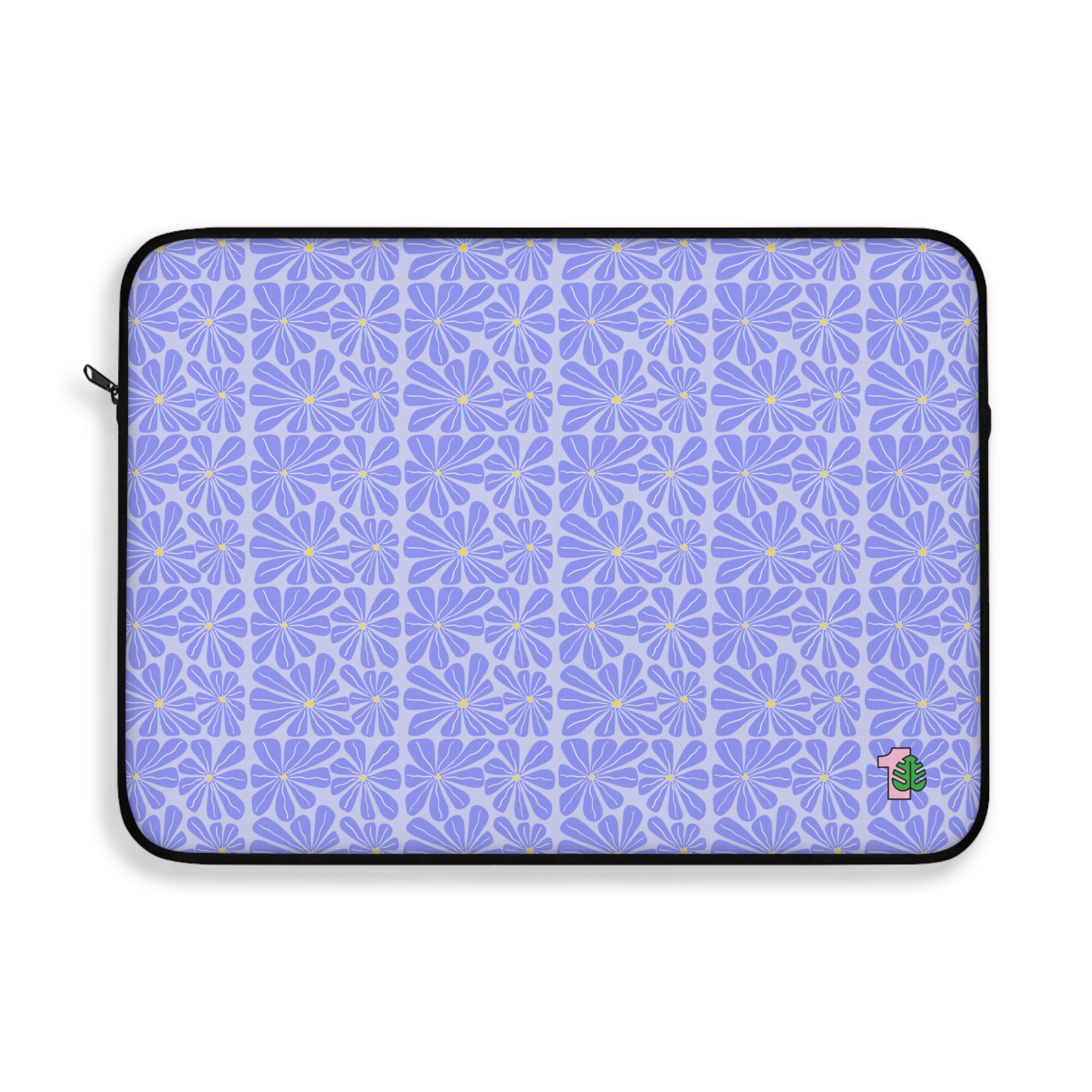 Laptop sleeve with blue floral pattern on a white background for on the go protective case