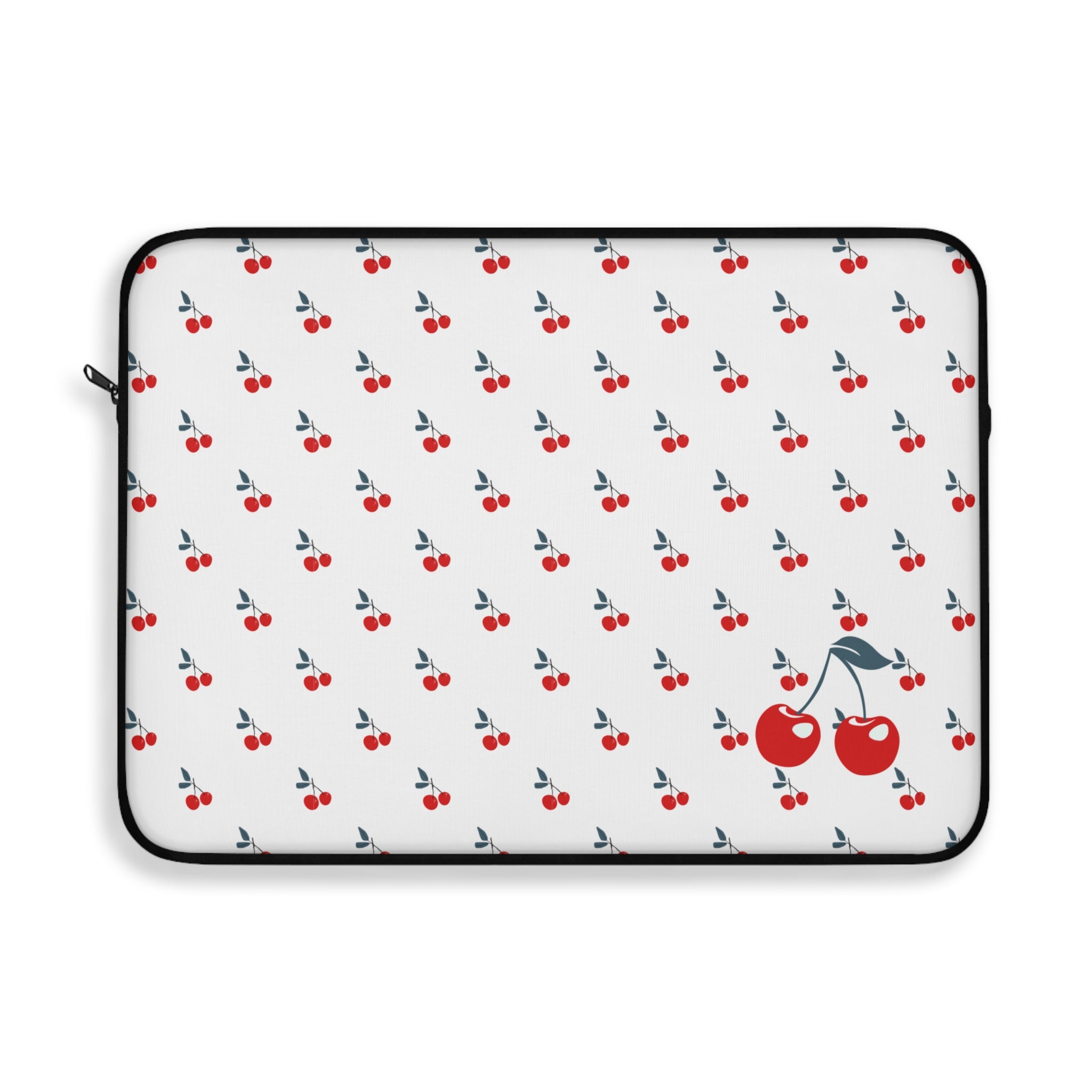 Laptop sleeve with cherry pattern on a white background